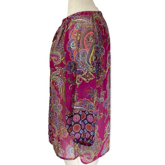 Anthropologie floral paisley bohemian blouse Fig and flower oversize chiffon top - Picture 3 of 9